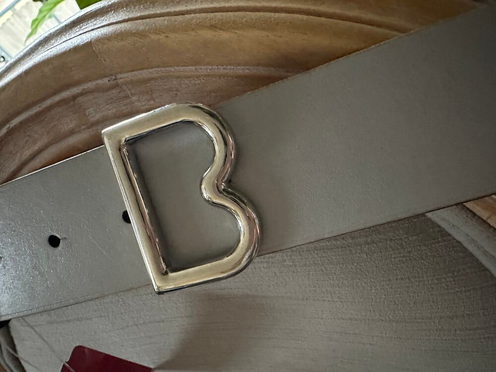 Brooks brothers woman belt gray silver B shaped buckle Italy wide 1.5” M rare